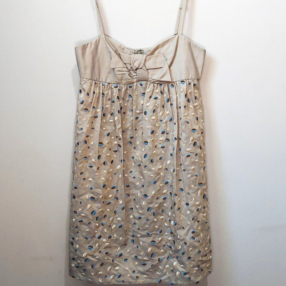 BCBG Taupe Party Dress Bow Front Babydoll EUC